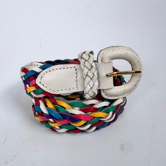 Vintage Accessories - Vintage Multi-Color Rainbow Split Genuine Leather Braided Belt Sz XL